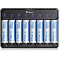 POWXS AA Rechargeable ies with Charger 2800mAh High Capacity Ni-MH Double A ies (8 Pack) and 8-Bay Pro AA