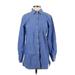 J.Crew Casual Dress - Shirtdress Collared Long sleeves: Blue Checkered/Gingham Dresses - Women's Size X-Small