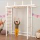 WoodandHearts Indoor Climbing Frame, Climbing Wall, Kids Gymnastics Bar, Swedish Ladder in White+Natural Wood Color (With Rope Pair Rings)