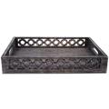 Decorative Wood Serving Tray w/ Handles (Blackwash) - “Trellis” Small Rustic Farmhouse Trays for Coffee Table - Small Ottoman Tray for Breakfast in Bed - Mango Wood Decorative Tray - 14" x 10" x 2.5"