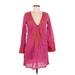 Debbie Katz Casual Dress - Shift Plunge Long sleeves: Pink Dresses - Women's Size Medium