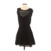 Bebe Casual Dress - A-Line Scoop Neck Short Sleeve: Black Print Dresses - Women's Size Small