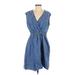 Violeta by Mango Casual Dress - Wrap Plunge Sleeveless: Blue Print Dresses - Women's Size X-Small