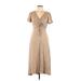 Max Studio Casual Dress V-Neck Short sleeves: Tan Dresses - Women's Size Large