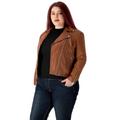 URBAN 5884 Plus Size MIKA Damen Lederjacke, Herbstjacke aus weichem und strapazierfähigem echtem Lammfell, Damenjacke im Biker-Stil für die kurvige Figur, Cognac, 46