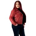 URBAN 5884 Plus Size MIKA Damen Lederjacke, Herbstjacke aus weichem und strapazierfähigem echtem Lammfell, Damenjacke im Biker-Stil für die kurvige Figur, Rot, 50