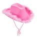 Gyratedream Fluffy Feather Cowgirl Hats for Women Halloween White Pink Felt Cowboy Hats with Drawstring Retro Rivet Cowboy Hat