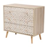 Beau Mid-Century Modern Transitional Two-Tone White And Oak Brown Finished Wood 3-Drawer Storage Cab by Baxton Studio in White Natural Brown