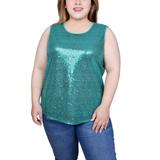 Sleeveless Sequined Tank Top With Combo Banding