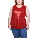 Sleeveless Sequined Tank Top With Combo Banding