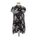 Akira Chicago Black Label Casual Dress - Mini High Neck Short sleeves: Black Print Dresses - Women's Size Medium