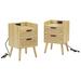 Bay Isle Home™ Anbritt 2 - Drawer Rattan nightstand w/ socket side table natural handmade rattan Wood in Brown | Wayfair