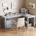 Latitude Run® Karha 3 Piece Solid Wood L-Shaped Desk & Chair Set Office Set w/ Chair Wood in Gray | Wayfair 021560DAE5344BDDAFA3A23E3D157487