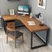 17 Stories Pheba 3 Piece Solid Wood L-Shaped Desk & Chair Set Office Set w/ Chair Wood/Metal in Black/Brown/Green | Wayfair