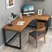 17 Stories Osiasse 3 Piece Solid Wood L-Shaped Desk & Chair Set Office Set w/ Chair Wood/Metal in Black/Brown/Green | Wayfair