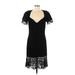 Patricia Rhodes Casual Dress - Sheath Plunge Short sleeves: Black Print Dresses - Women's Size 8