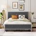Upholstered Bed Metal Frame Platform Bed with 4 Storage Drawers & Headboard, Full Size Storage Bed/ Metal Slat Support