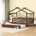 Full Size Wooden House Bed w/ Twin Size Trundle Bed Frame Classic Bunk Bed