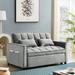 Velvet Recliner Loveseat w/ Pull-Out Sleeper Sofa&2 Lumbar Pillows, Adjustable Backrest Sleeper Loveseat for Living Room, Grey