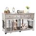 58" Dog Crate Furniture with 5 Doors,Wooden Dog Kennel End Table with Large Capacity Drawers,Dog House with Openable Divider