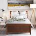 Walnut Twin Size Platform Bed, Wooden Upholstered Bed Frame with Headboard, Footboard & Wood Slat Support for Aaldult Bedroom