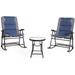 Blue 3PCS Folding Bistro Set Rocking Chair Cushioned Table Garden