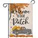 Fall Garden Flag Welcome To Our Patch Buffalo Plaid Truck Pumpkin Maple Leaf Double-sided Vertical Burlap Garden Flag Used for Farmhouse Lawn Porch Patio Home Outdoor Decor 12.5x18 Inch