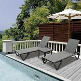 Patio Chaise Lounge Chair Set of 3 Outdoor Aluminum Polypropylene Sunbathing Chair with 5 Adjustable Position Side Table for Beach Yard Balcony Poolside(Grey 2 Lounge Chair+1 Table)