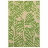 HomeRoots 7 x 10 ft. Sand & Lime Green Leaves Indoor & Outdoor Area Rug - Sand - 7 x 10 ft.
