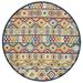 HomeRoots 8 ft. Round Multi Color Aztec Pattern Indoor or Outdoor Area Rug - Ivory - 8 ft.