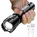 QIIBURR Led Flashlights High Lumens Rechargeable Led New Outdoor Portable Lighting Flashlight Usb Charging Plastic Zoom Mini Strong Light Flashlight Mini Usb To Usb Cable Usb To Mini Usb Cable