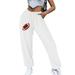 JWZUY Womens Softball Print Sweatpant Ankle-Length Drawstring Elastic High Waist Pant Casual Taper Jogger Pants White S