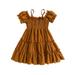 aturustex Toddler Girlâ€™s A-line Dress Short Sleeve Off-shoulder Spaghetti Straps Pleated Summer Dress