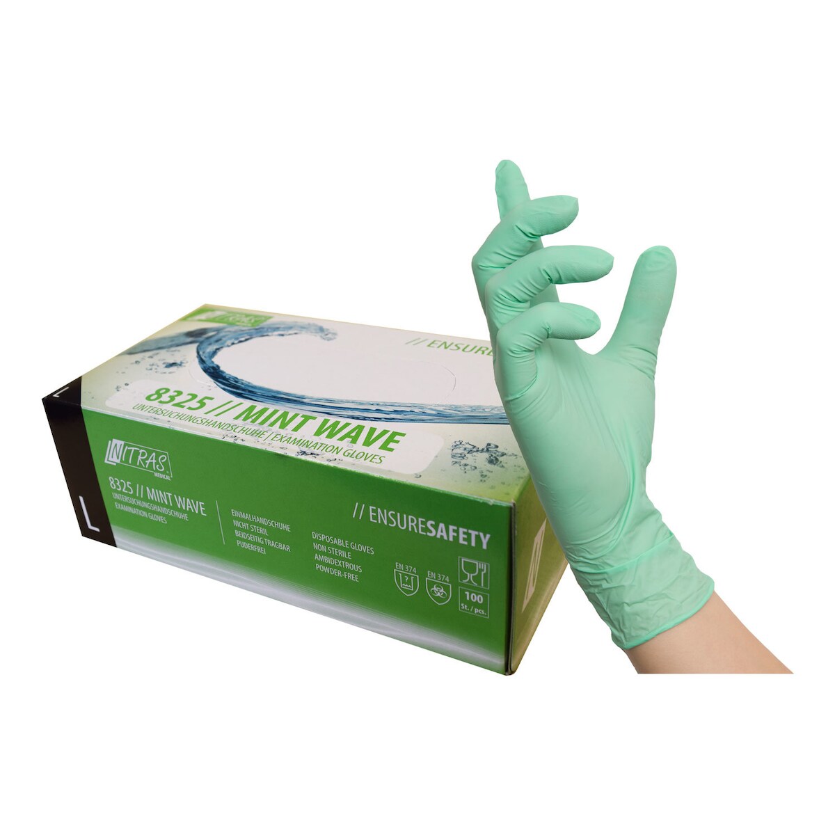 NITRAS MINT WAVE, Einmalhandschuhe aus Nitril, grün M 100 Stück Image