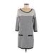 Banana Republic Factory Store Casual Dress - Shift Scoop Neck 3/4 sleeves: Gray Stripes Dresses - Women's Size Medium