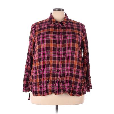 Lane Bryant Long Sleeve Button Down Shirt: Pink Print Tops - Women's Size 22 Plus
