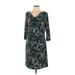 Nine West Casual Dress - Sheath V-Neck 3/4 sleeves: Green Dresses - Women's Size 10