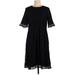 Lucy Avenue Casual Dress - A-Line Crew Neck 3/4 sleeves: Black Solid Dresses - Women's Size Large