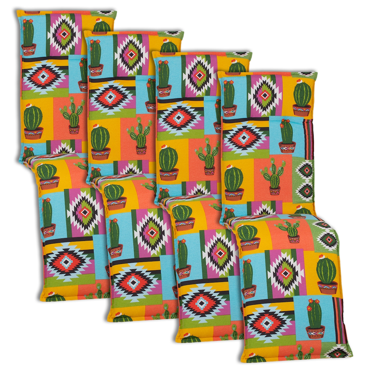 NYVI Relaxliegenauflagen Piemont - Polsterauflage mit Halteband & Bindebändern Dessin:Mexiko BE912,Größe:4x Relaxliegenauflage Image