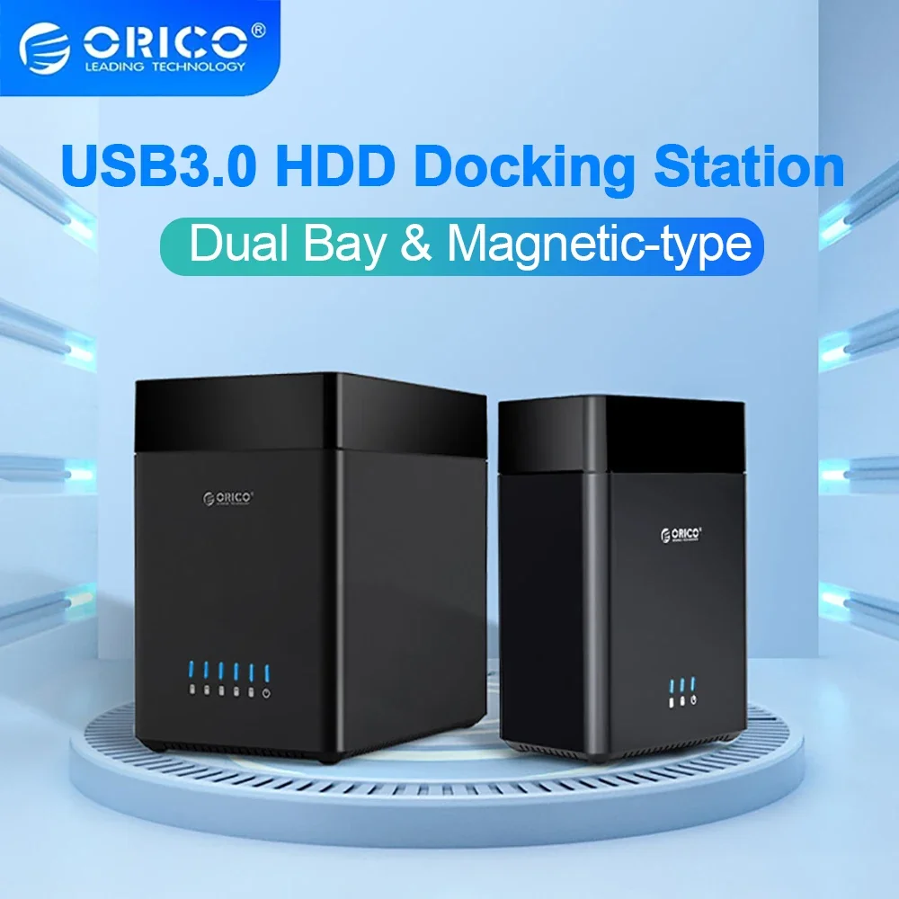 ORICO 2/5 Bay USB3.0 HDD-Gehäuse, magnetische Absaugung, SATA auf 3,5 Zoll Festplattenbox, Dockingstation, PC-Gehäuse, unterstützt 12 V, 4 A Strom Image