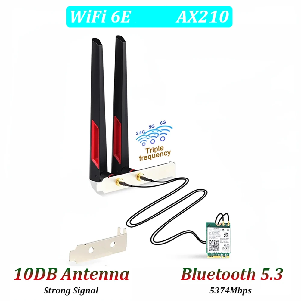 10DBi Antenne M.2 Desktop Kit Für WiFi 6E AX210 WiFi 6 AX200 7265NGW Drahtlose Karte Bluetooth 2 In 1 Netzwerk Adapter für PC Image