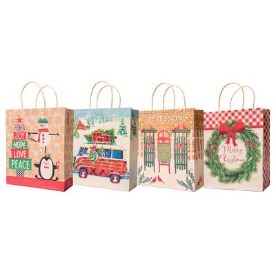 Pack of 12 Assorted Medium Christmas Gift Bags with Handle - 11.25"