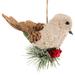 6.75" Front Facing Plaid Bird and Frosted Pine Needle Hanging Christmas Ornament