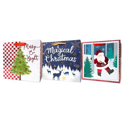 Pack of 3 Assorted Medium Christmas Gift Bags with Handle - 10"