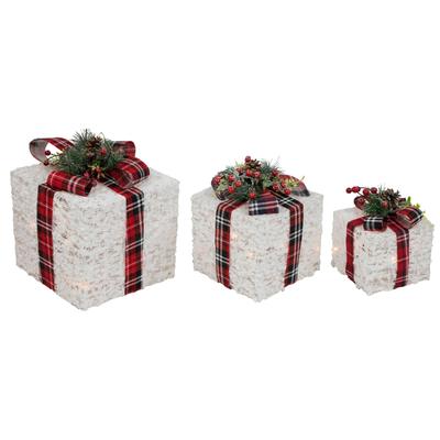 Set of 3 Lighted Red Plaid Gift Boxes Outdoor Decorations - 10