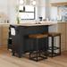 Farmhouse Kitchen Island Sets with Drop Leaf and 2 Seatings, Dining Table Set with Storage Cabinet Drawers and Towel Rack