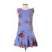 Free People Casual Dress - A-Line Crew Neck Sleeveless: Blue Floral Dresses - Women's Size X-Small