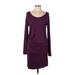 LA Made Casual Dress - Sheath Scoop Neck Long sleeves: Purple Print Dresses - Women's Size Large