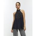 River Island Womens Black Embellished Halter Blouse