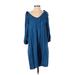 Holding Horses Casual Dress - Shift V-Neck 3/4 sleeves: Blue Dresses - New - Women's Size Small